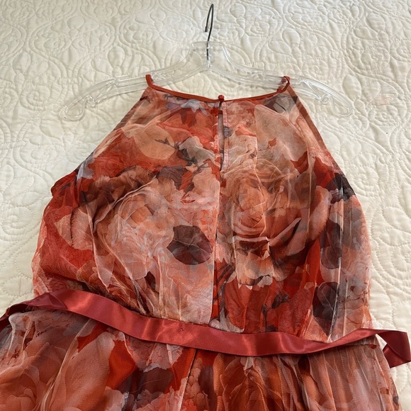 Copper color, flower print, long dress. - Picture 9 of 14